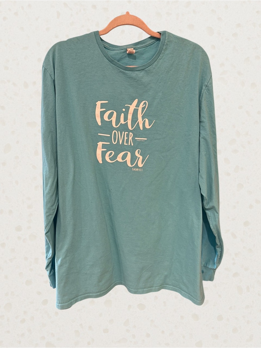 Fruit of the Loom Kids Long Sleeve Tee - Teal Green "Faith Over Fear"